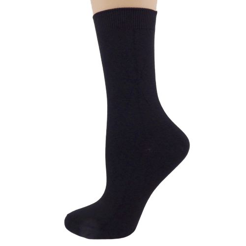 A pair of Women's Diamond Pattern Argyle Bamboo Crew Socks in pink, showcasing a stylish diamond design and soft texture.