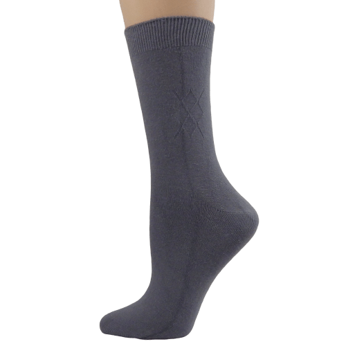 A pair of Women's Diamond Pattern Argyle Bamboo Crew Socks in pink, showcasing a stylish diamond design and soft texture.