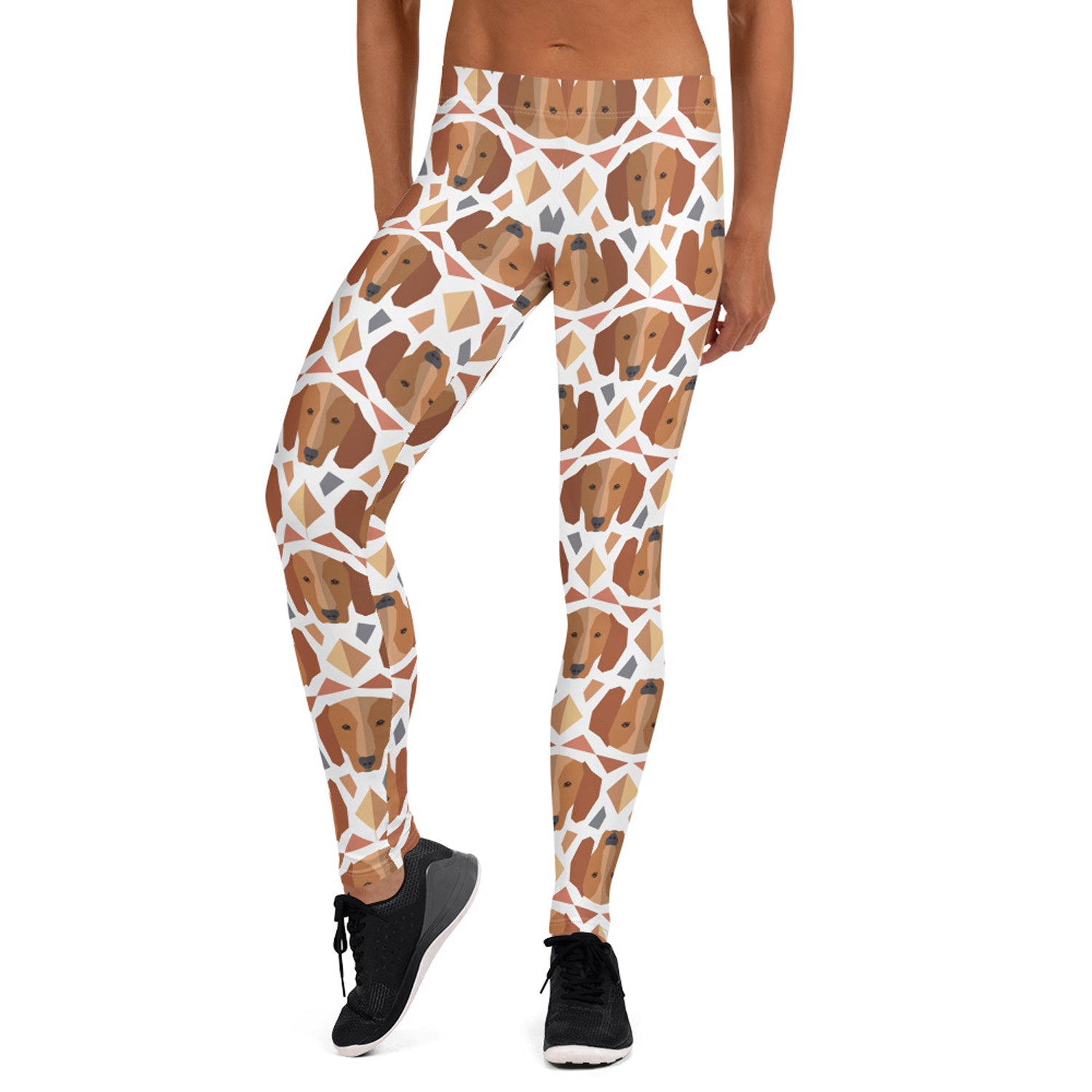 Womens Doxie Dachshund Dog Leggings featuring a colorful and unique graphic design, perfect for workouts and casual wear.