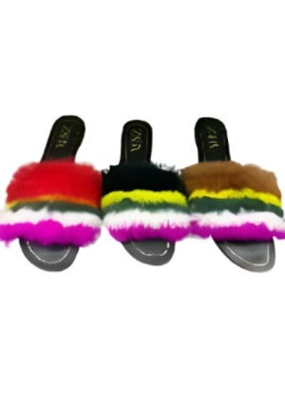 A pair of stylish Women's Fashion Flat Fur Sandals featuring soft fur lining and a trendy design, perfect for summer outings.