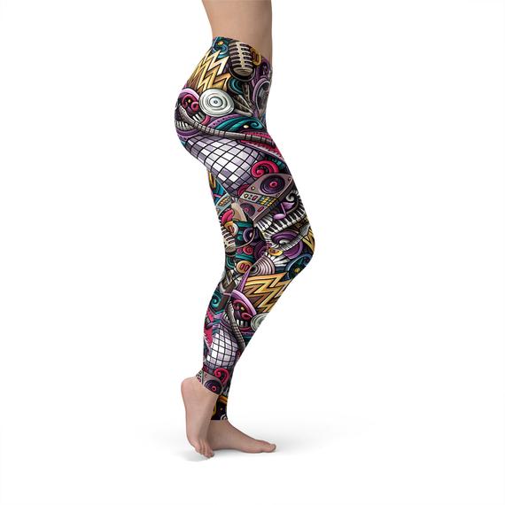 Womens Grunge Rock n Roll Leggings featuring a unique graphic design, perfect for workouts and casual wear.