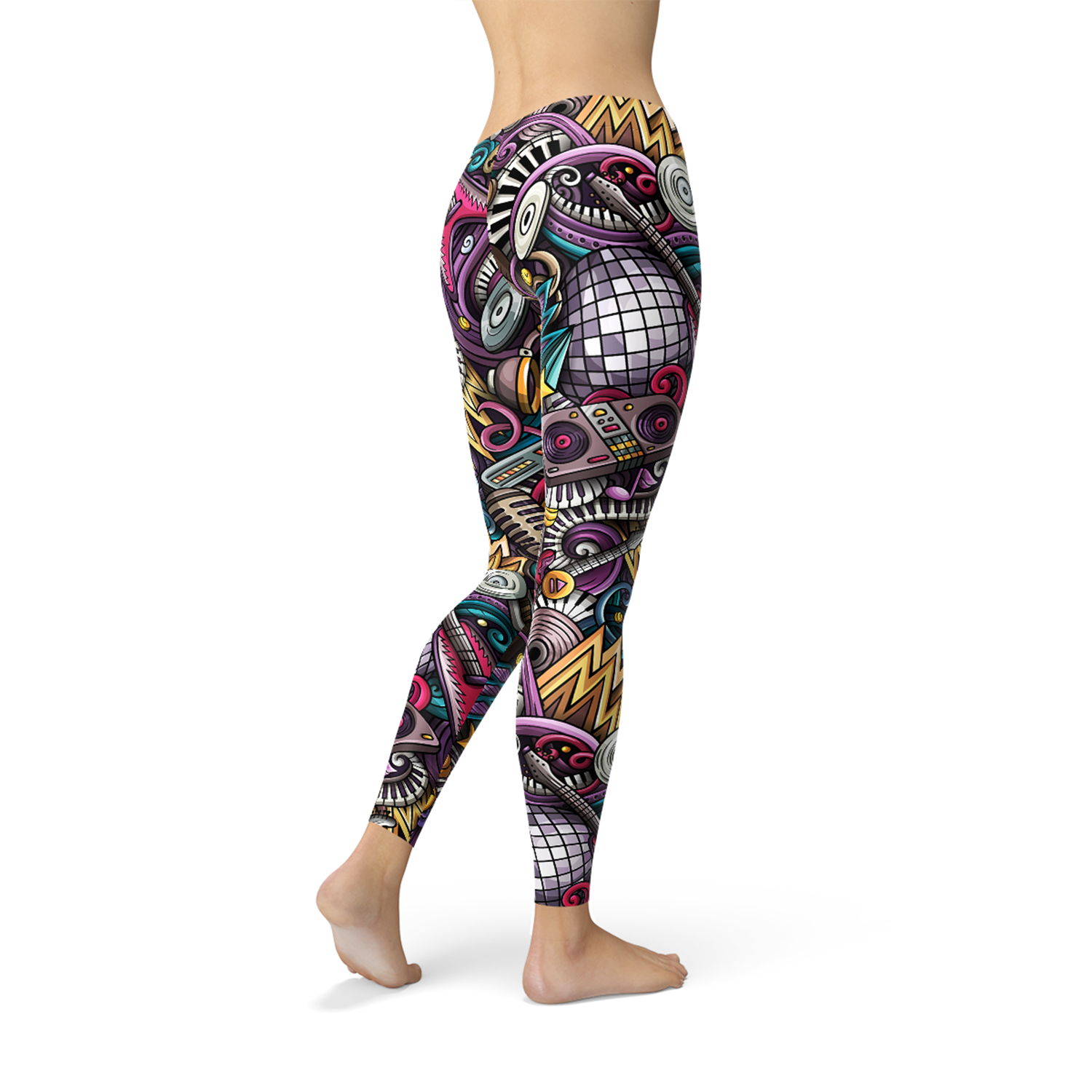 Womens Grunge Rock n Roll Leggings featuring a unique graphic design, perfect for workouts and casual wear.