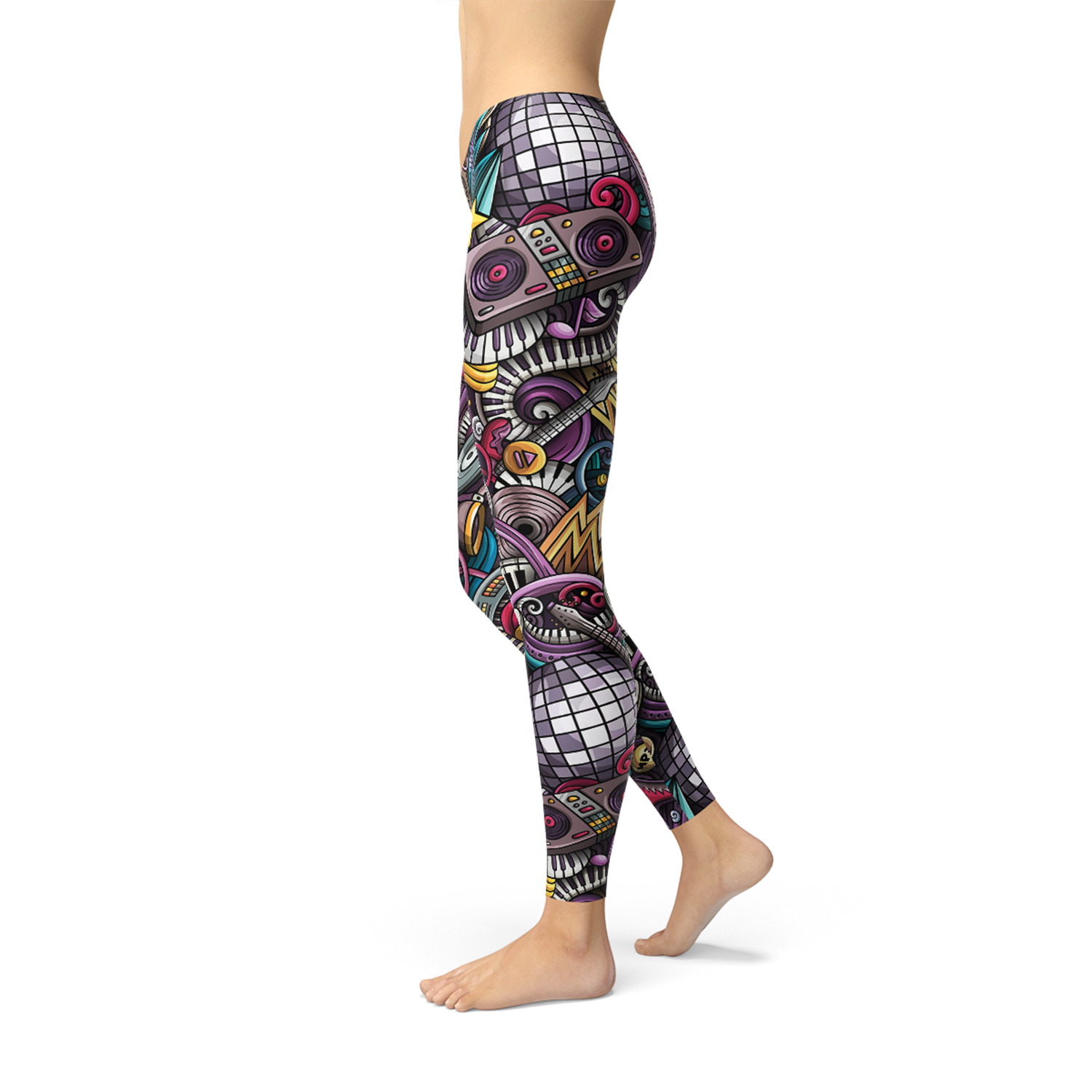 Womens Grunge Rock n Roll Leggings featuring a unique graphic design, perfect for workouts and casual wear.