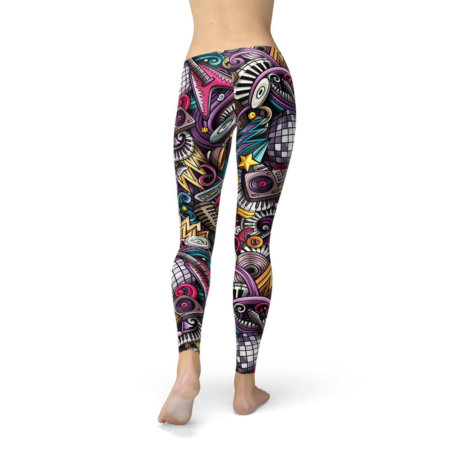 Womens Grunge Rock n Roll Leggings featuring a unique graphic design, perfect for workouts and casual wear.