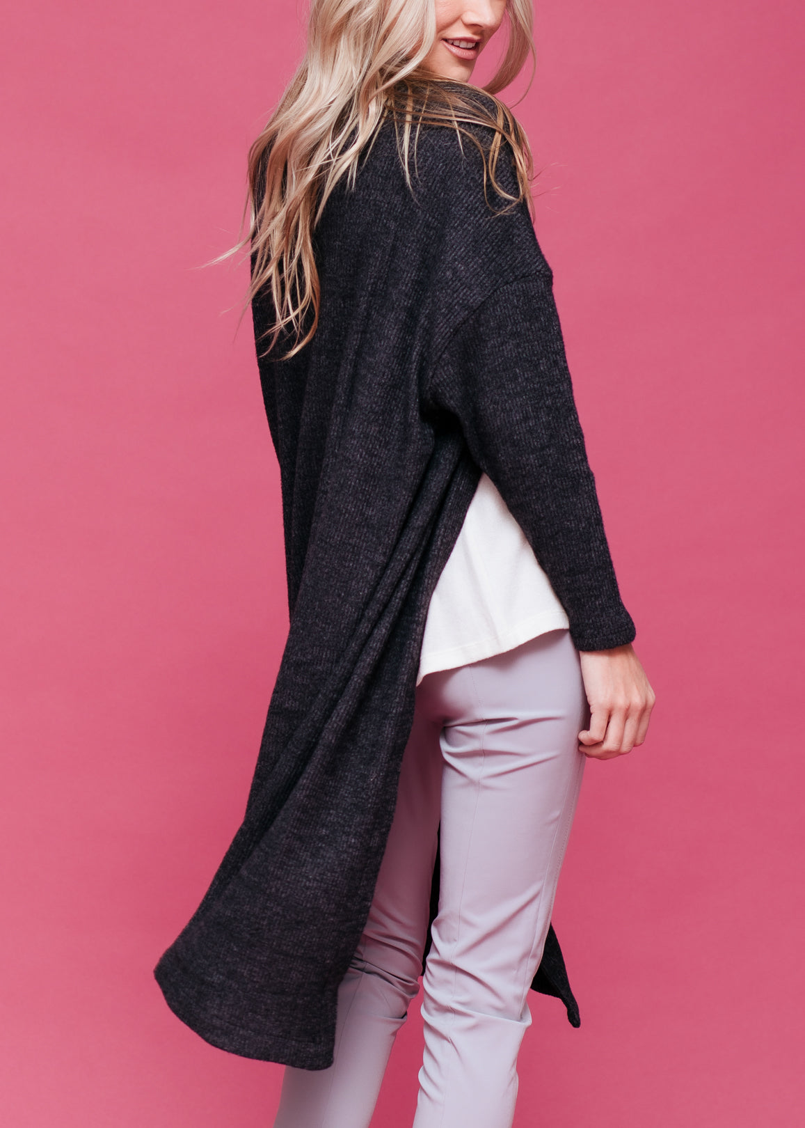 A stylish Women's Long Duster Cardigan featuring an open front design, made from a soft fabric blend, perfect for layering.