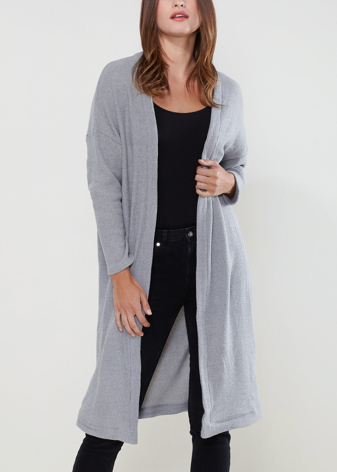 A stylish Women's Long Duster Cardigan featuring an open front design, made from a soft fabric blend, perfect for layering.