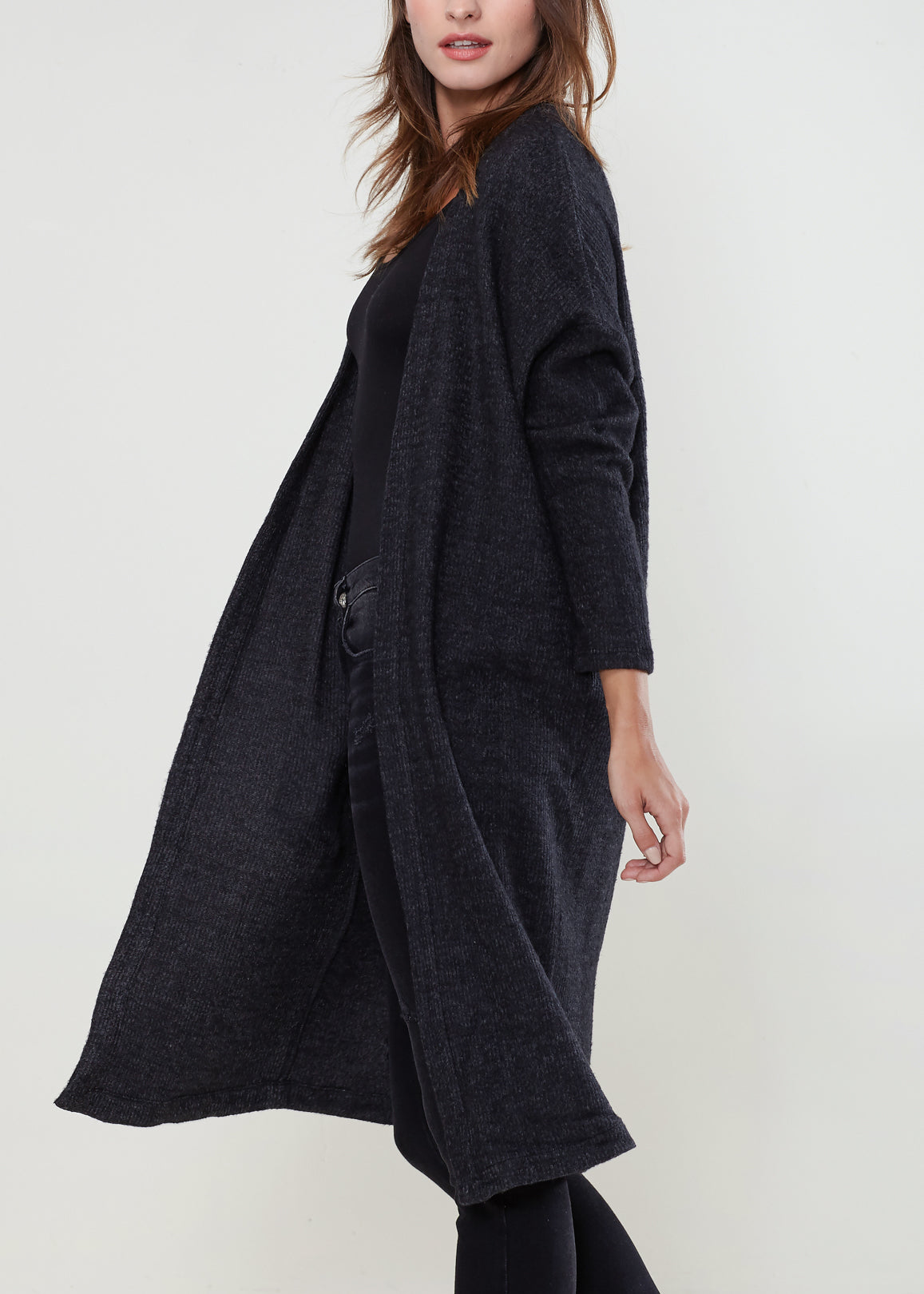 A stylish Women's Long Duster Cardigan featuring an open front design, made from a soft fabric blend, perfect for layering.