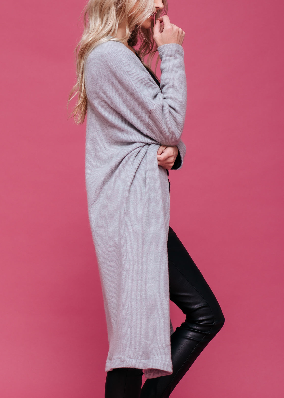 A stylish Women's Long Duster Cardigan featuring an open front design, made from a soft fabric blend, perfect for layering.