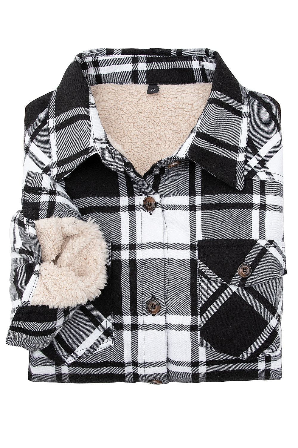 Women's black and white plaid flannel shirt jacket, perfect for family matching outfits, showcasing a cozy and stylish design.