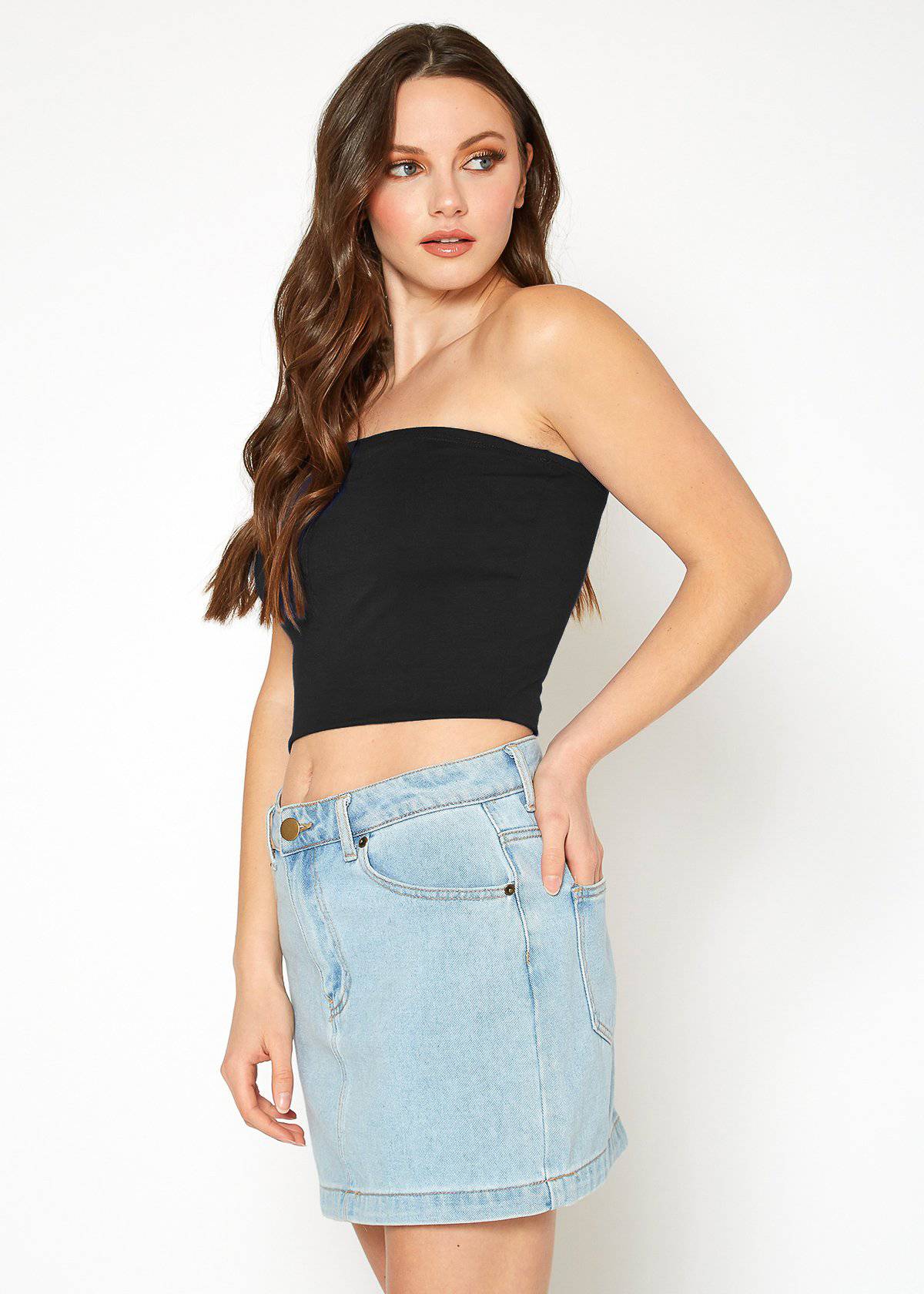 A stylish Women's Off Shoulder Cropped Tube Top in a soft fabric, showcasing its elegant off-shoulder design and cropped fit.