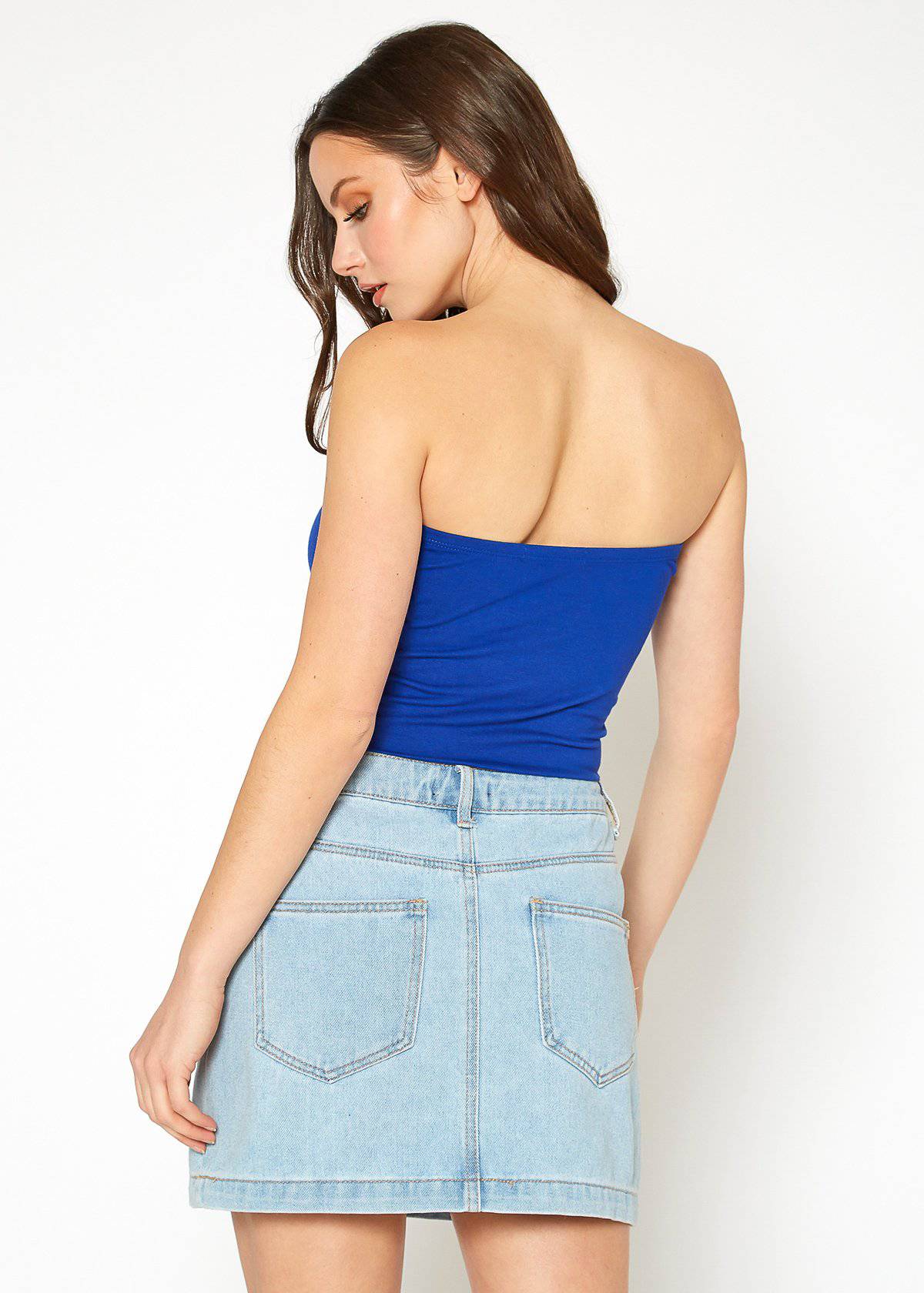 A stylish Women's Off Shoulder Cropped Tube Top in a soft fabric, showcasing its elegant off-shoulder design and cropped fit.