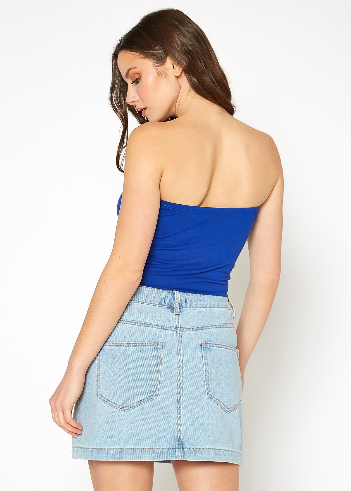 A stylish Women's Off Shoulder Cropped Tube Top in a soft fabric, showcasing its elegant off-shoulder design and cropped fit.