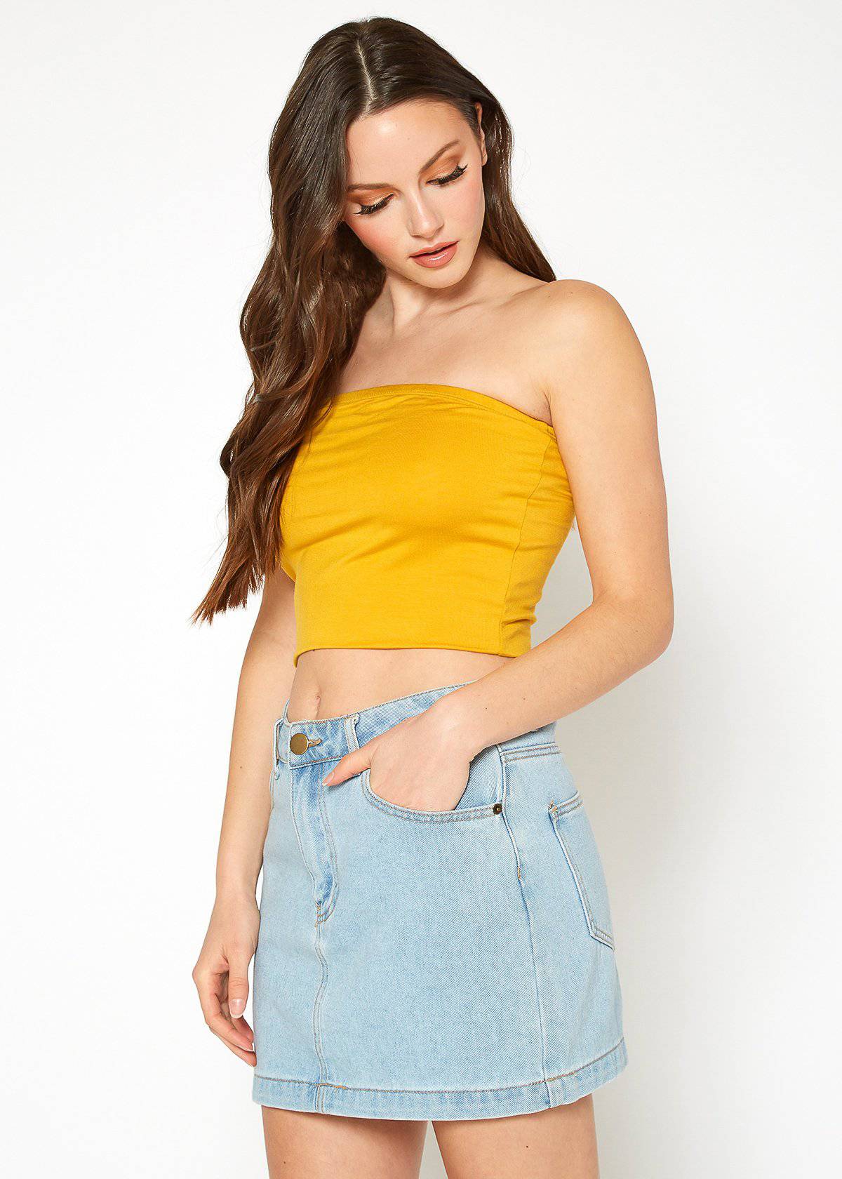 A stylish Women's Off Shoulder Cropped Tube Top in a soft fabric, showcasing its elegant off-shoulder design and cropped fit.