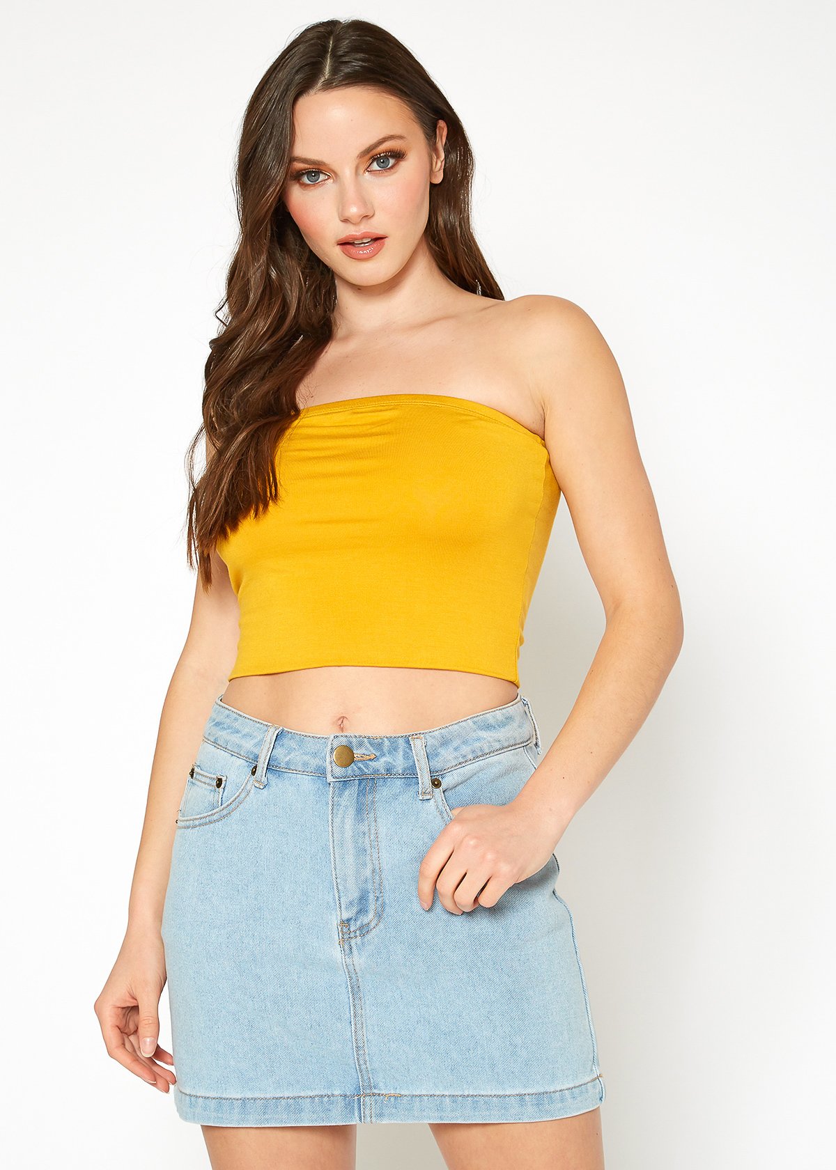 A stylish Women's Off Shoulder Cropped Tube Top in a soft fabric, showcasing its elegant off-shoulder design and cropped fit.