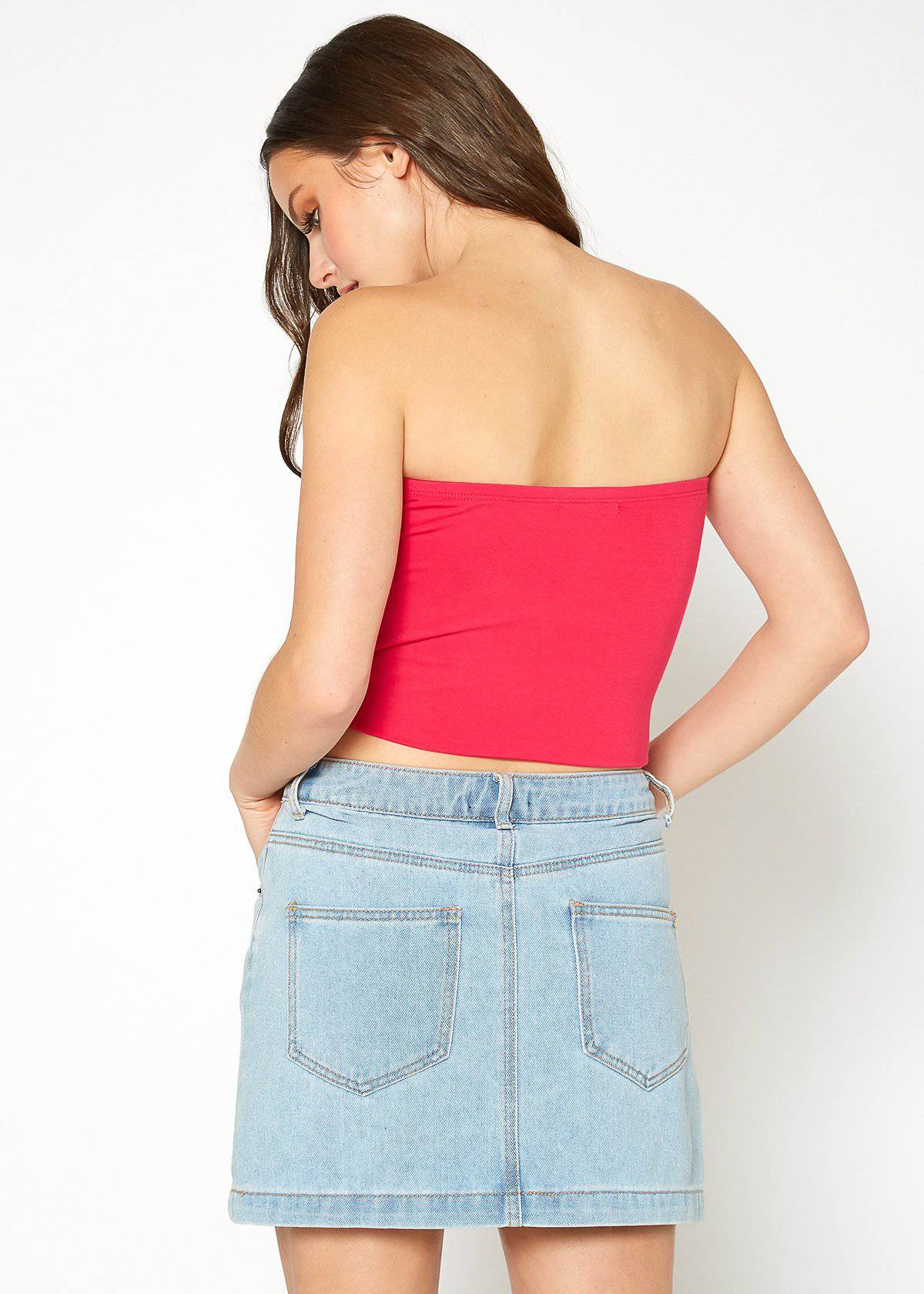 A stylish Women's Off Shoulder Cropped Tube Top in a soft fabric, showcasing its elegant off-shoulder design and cropped fit.