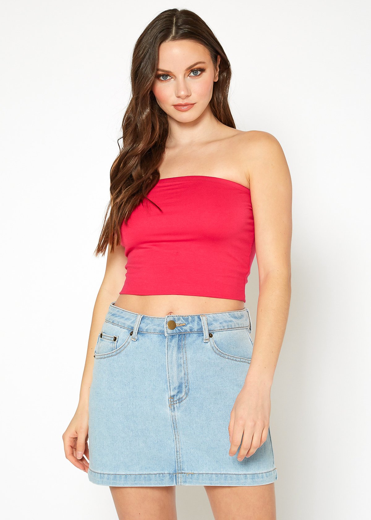 A stylish Women's Off Shoulder Cropped Tube Top in a soft fabric, showcasing its elegant off-shoulder design and cropped fit.