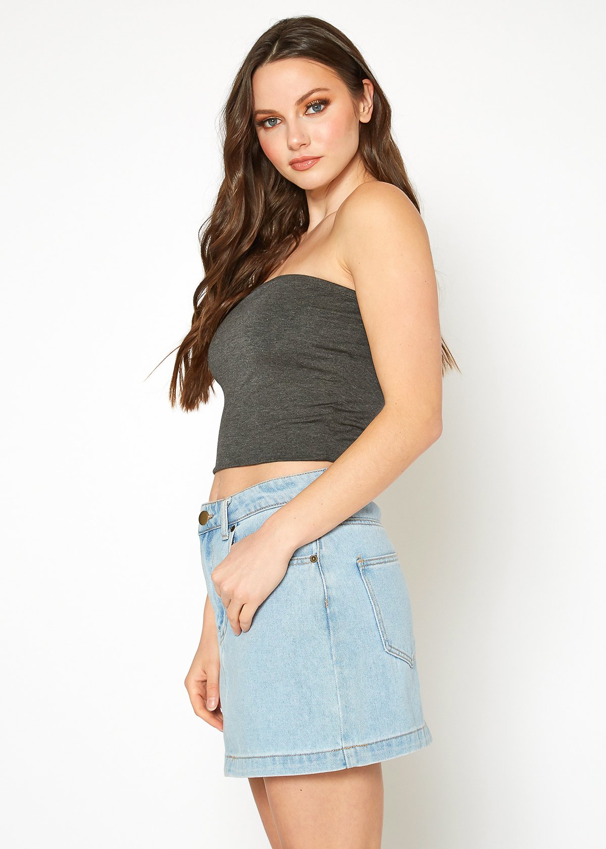 A stylish Women's Off Shoulder Cropped Tube Top in a soft fabric, showcasing its elegant off-shoulder design and cropped fit.