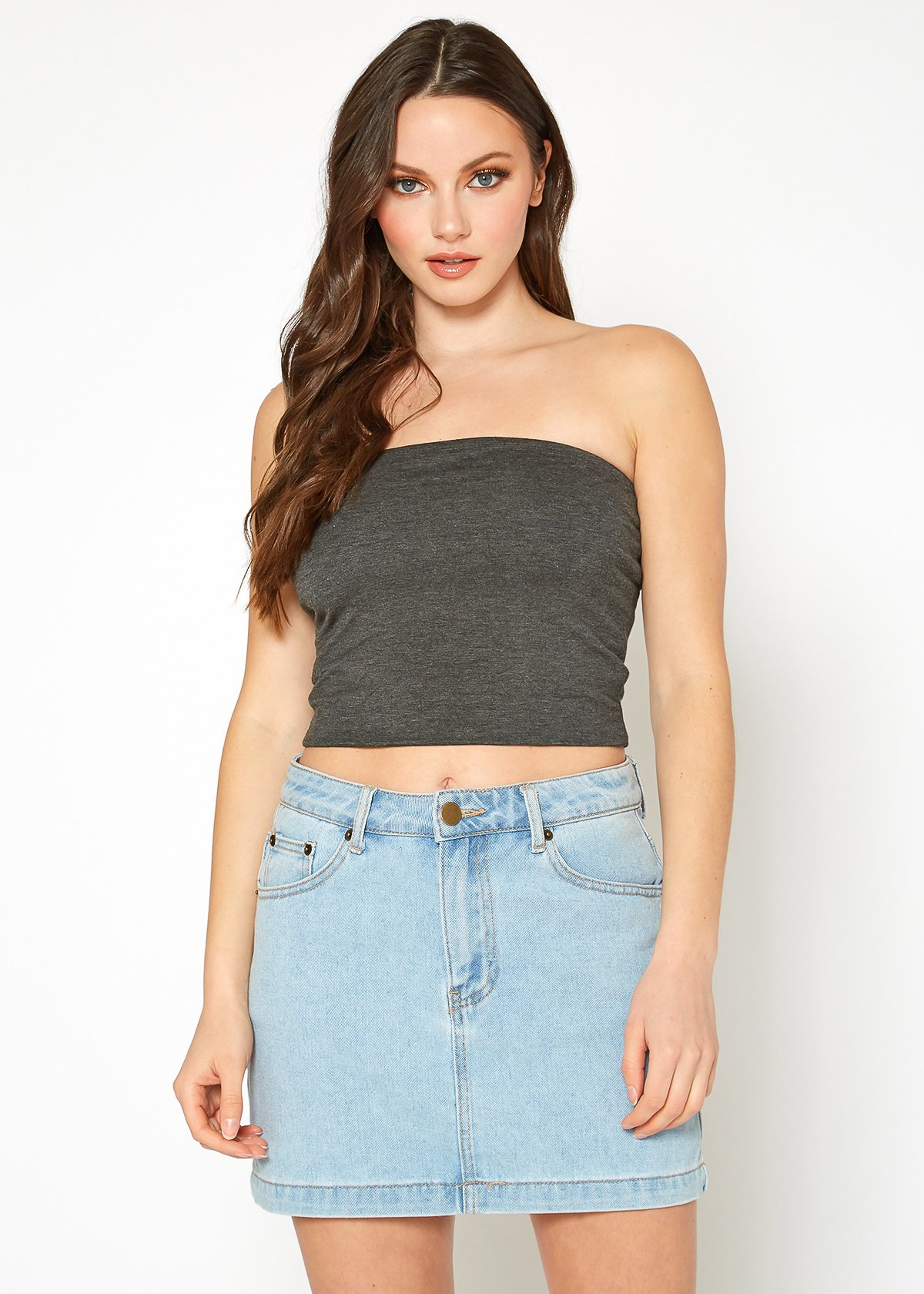 A stylish Women's Off Shoulder Cropped Tube Top in a soft fabric, showcasing its elegant off-shoulder design and cropped fit.