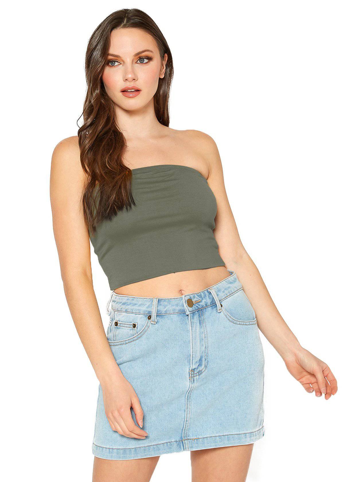 A stylish Women's Off Shoulder Cropped Tube Top in a soft fabric, showcasing its elegant off-shoulder design and cropped fit.