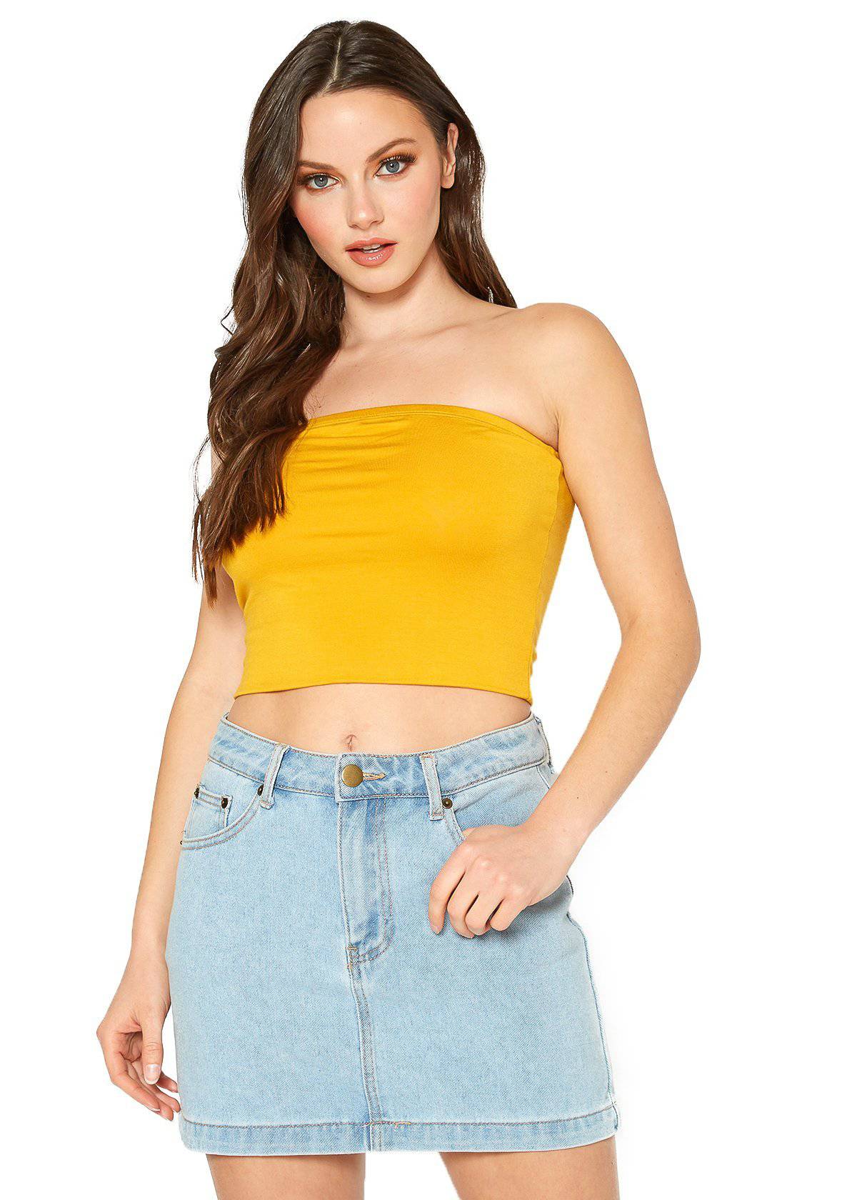 A stylish Women's Off Shoulder Cropped Tube Top in a soft fabric, showcasing its elegant off-shoulder design and cropped fit.