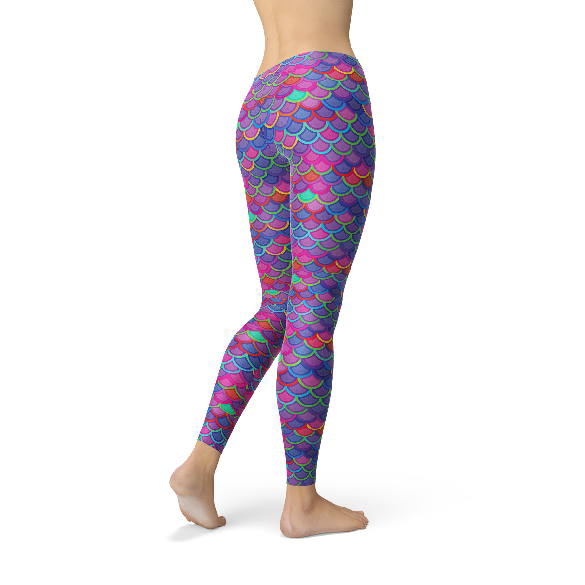 Womens Pink Purple Mermaid Leggings featuring a vibrant mermaid design, perfect for workouts and casual wear.