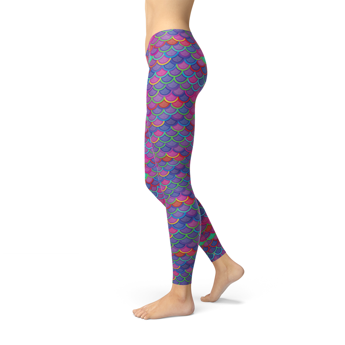 Womens Pink Purple Mermaid Leggings featuring a vibrant mermaid design, perfect for workouts and casual wear.