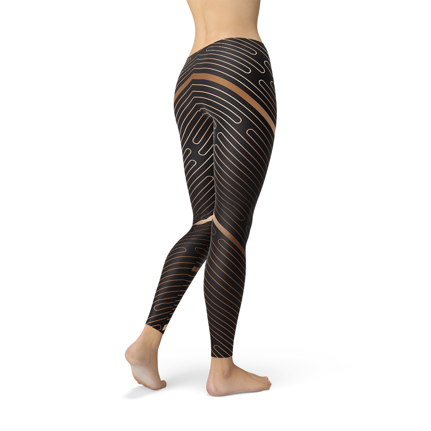 Women's Striped Lines Sports Brown Leggings showcasing unique graphic design and high-performance fabric, ideal for workouts and casual wear.