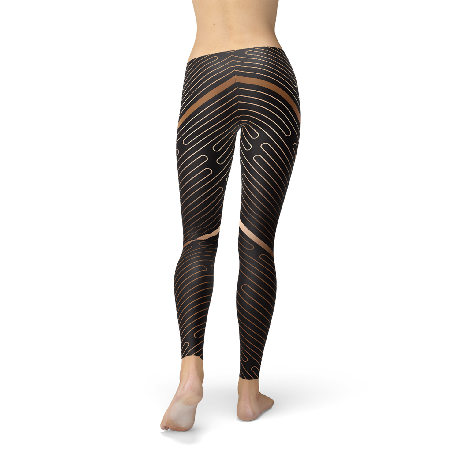 Women's Striped Lines Sports Brown Leggings showcasing unique graphic design and high-performance fabric, ideal for workouts and casual wear.