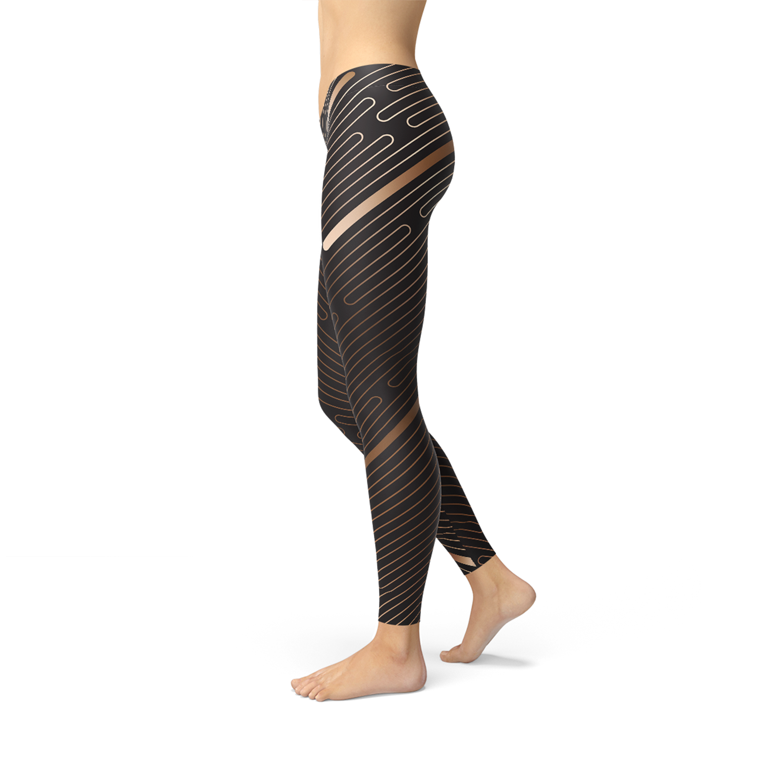 Women's Striped Lines Sports Brown Leggings showcasing unique graphic design and high-performance fabric, ideal for workouts and casual wear.