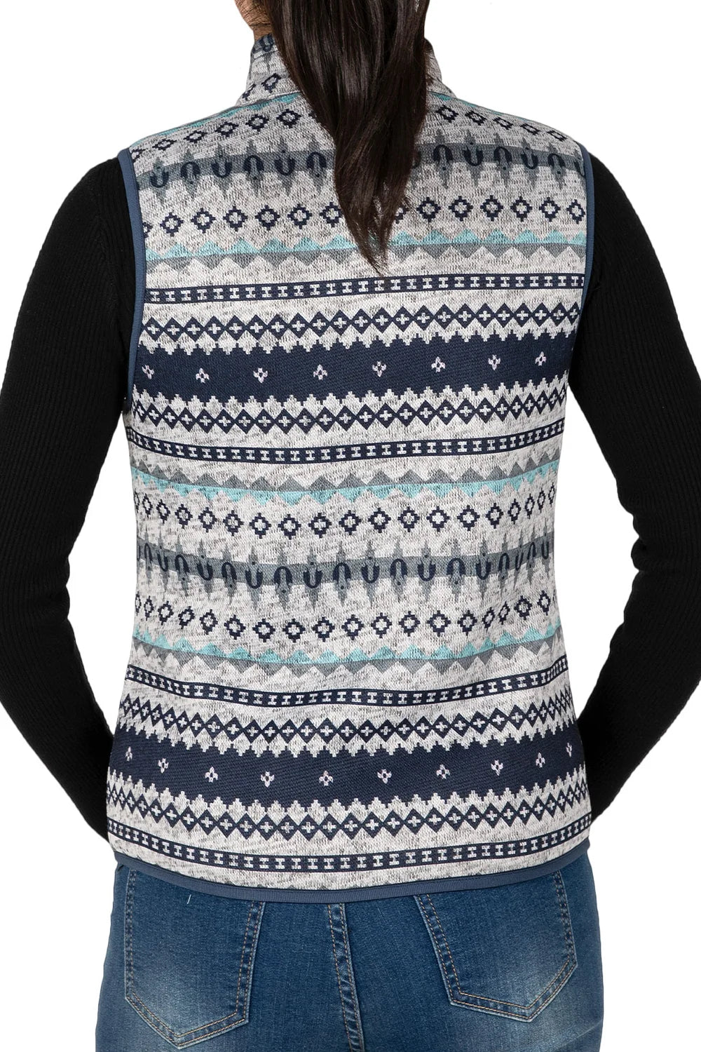 Women's Sherpa Lined Sweater Fleece Vest in a stylish design, featuring zip closure and multiple pockets.