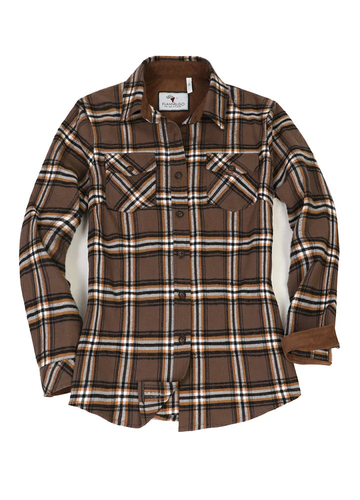 Women's Timberline Midweight Flannel Shirt in 100% cotton with corduroy trim, showcasing a classic button-up design.