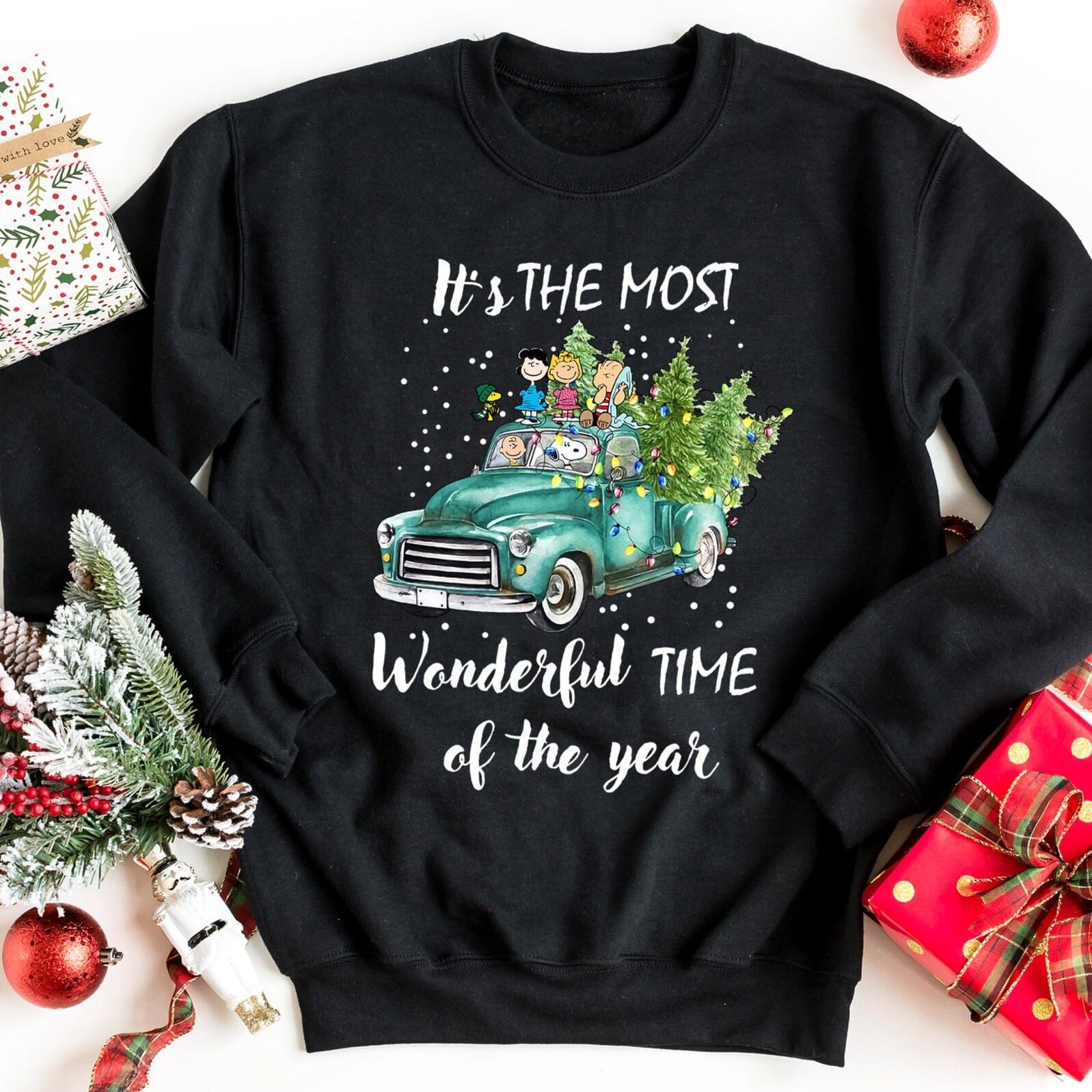 A cozy Wonderful Christmas Truck Sweatshirt featuring a festive truck design, perfect for holiday celebrations.