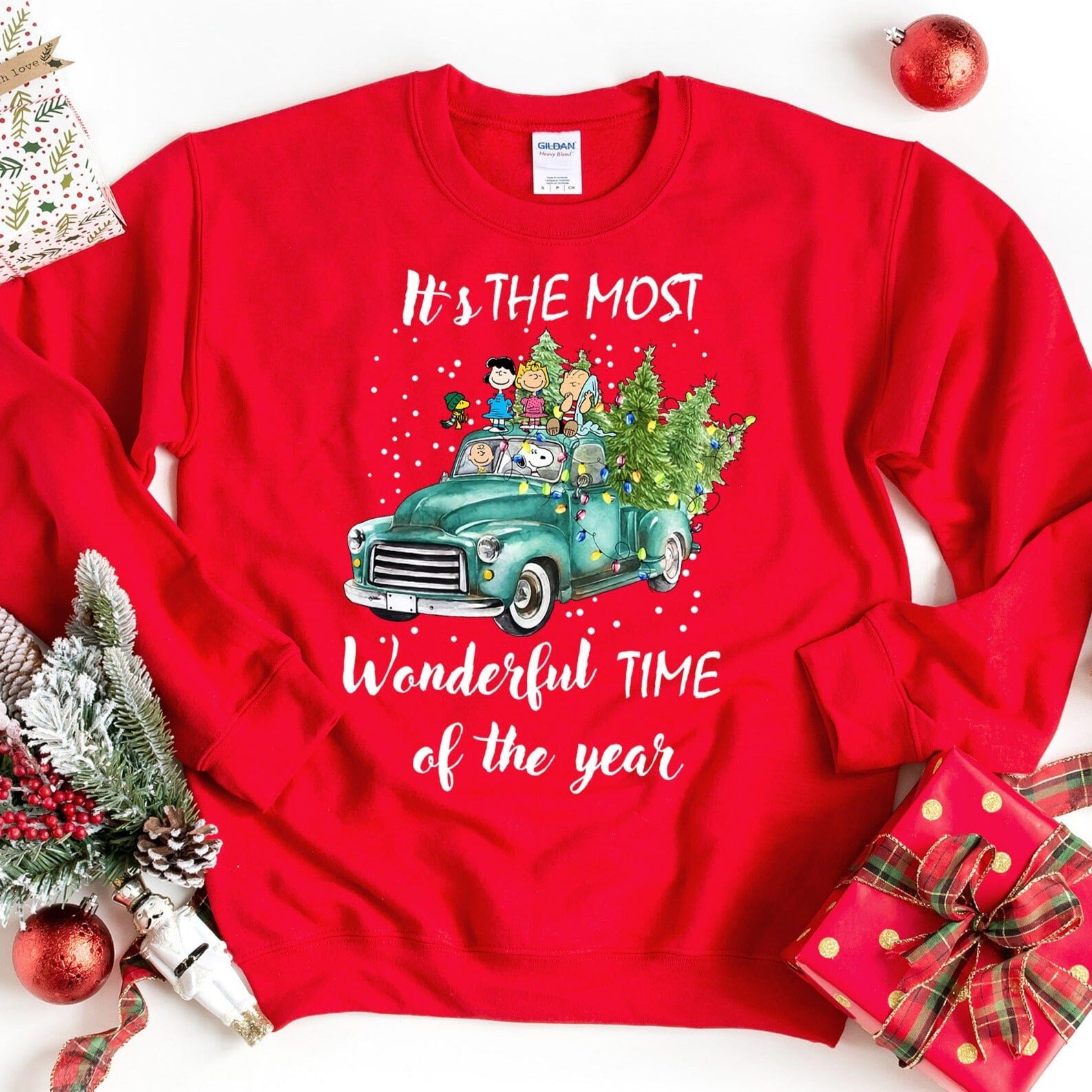 A cozy Wonderful Christmas Truck Sweatshirt featuring a festive truck design, perfect for holiday celebrations.