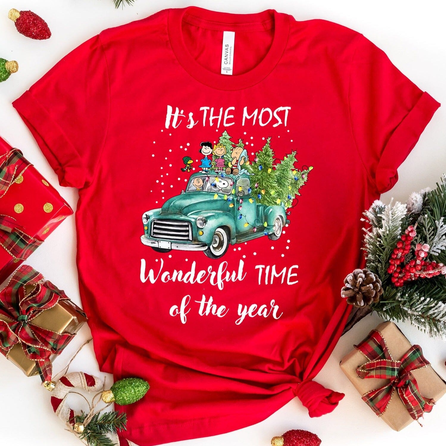 A festive Christmas truck graphic on a comfortable tee, perfect for holiday celebrations.