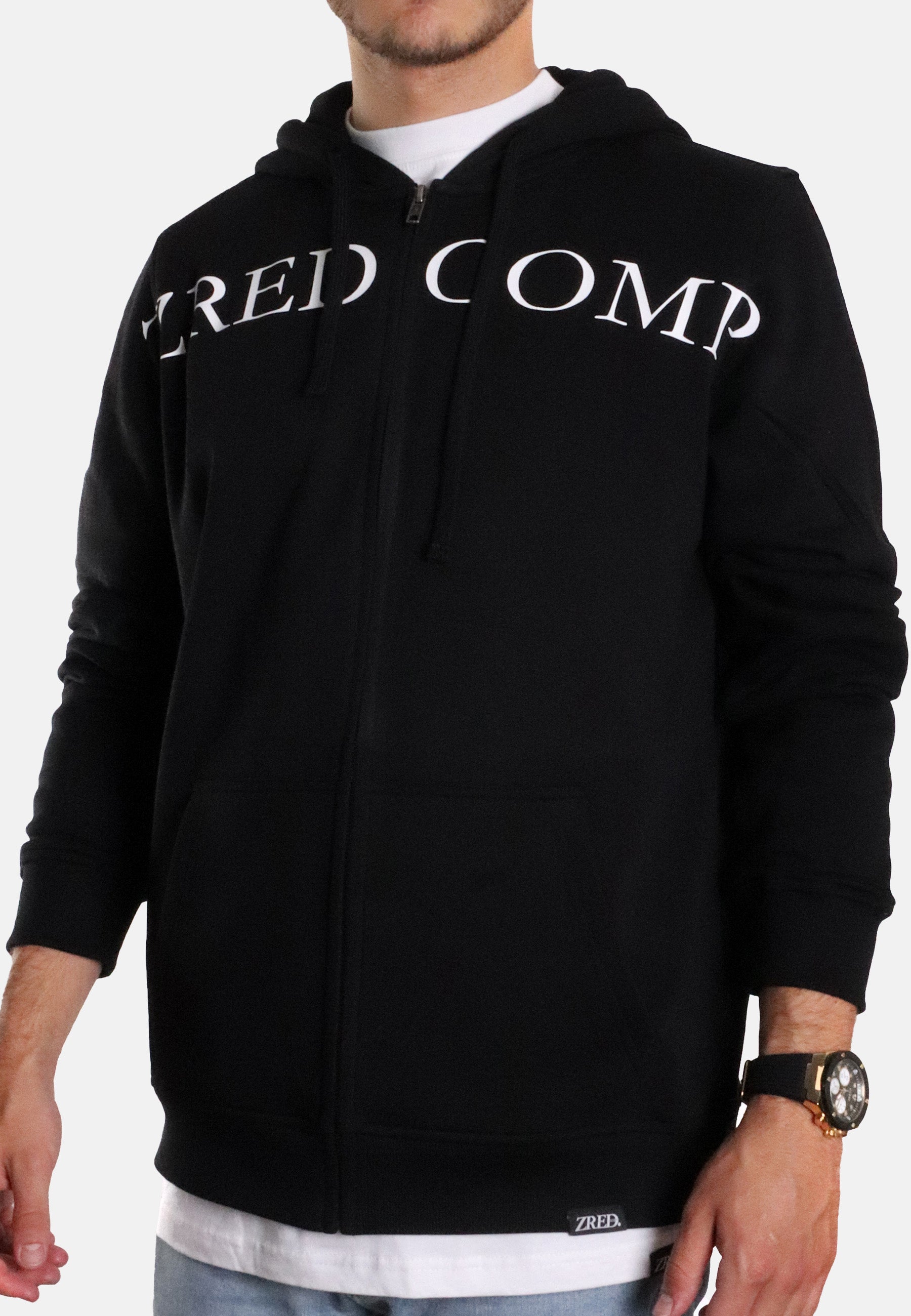 A black oversized zipper jacket made from a cotton-polyester blend, showcasing a relaxed fit and stylish design.