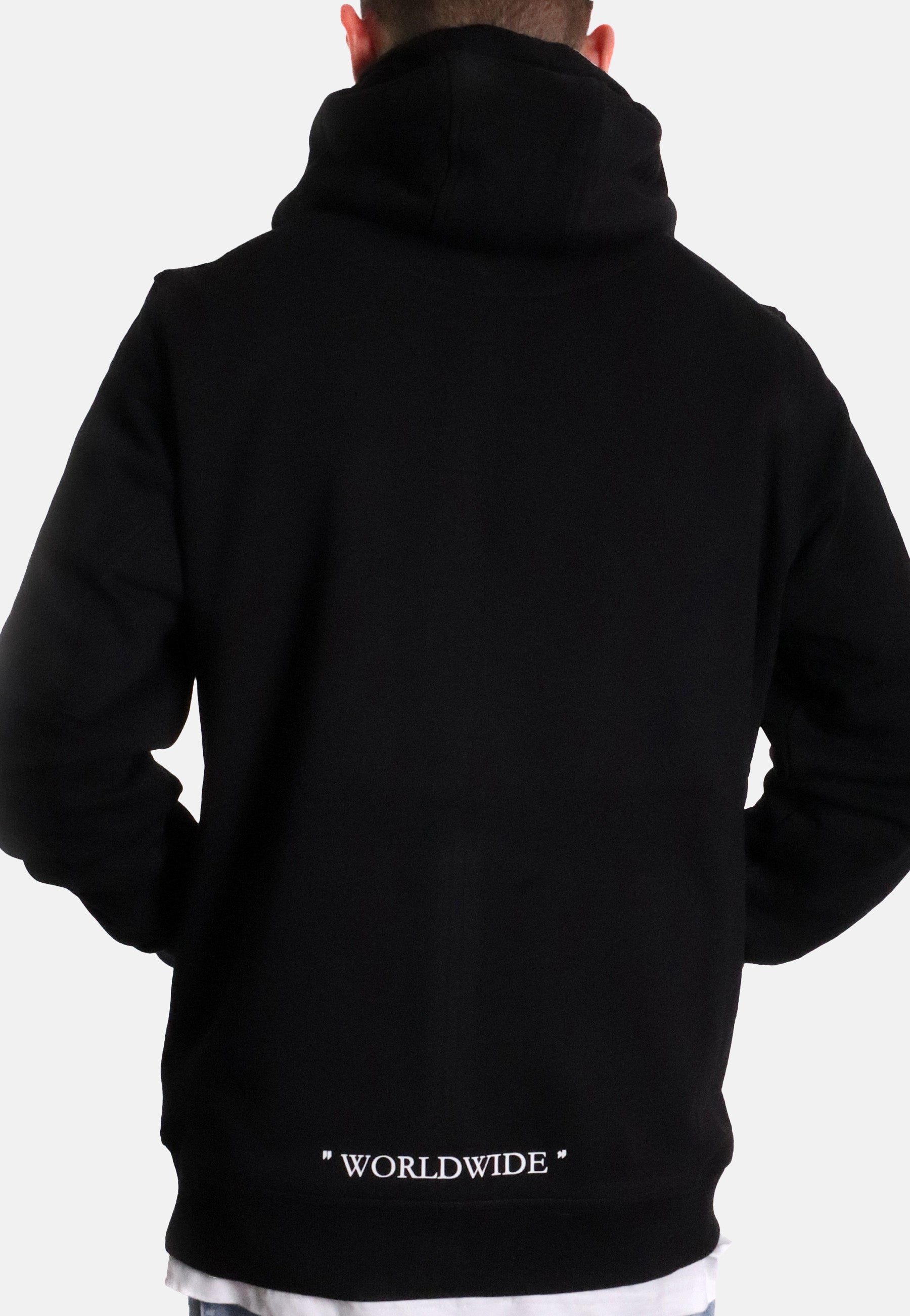 A black oversized zipper jacket made from a cotton-polyester blend, showcasing a relaxed fit and stylish design.