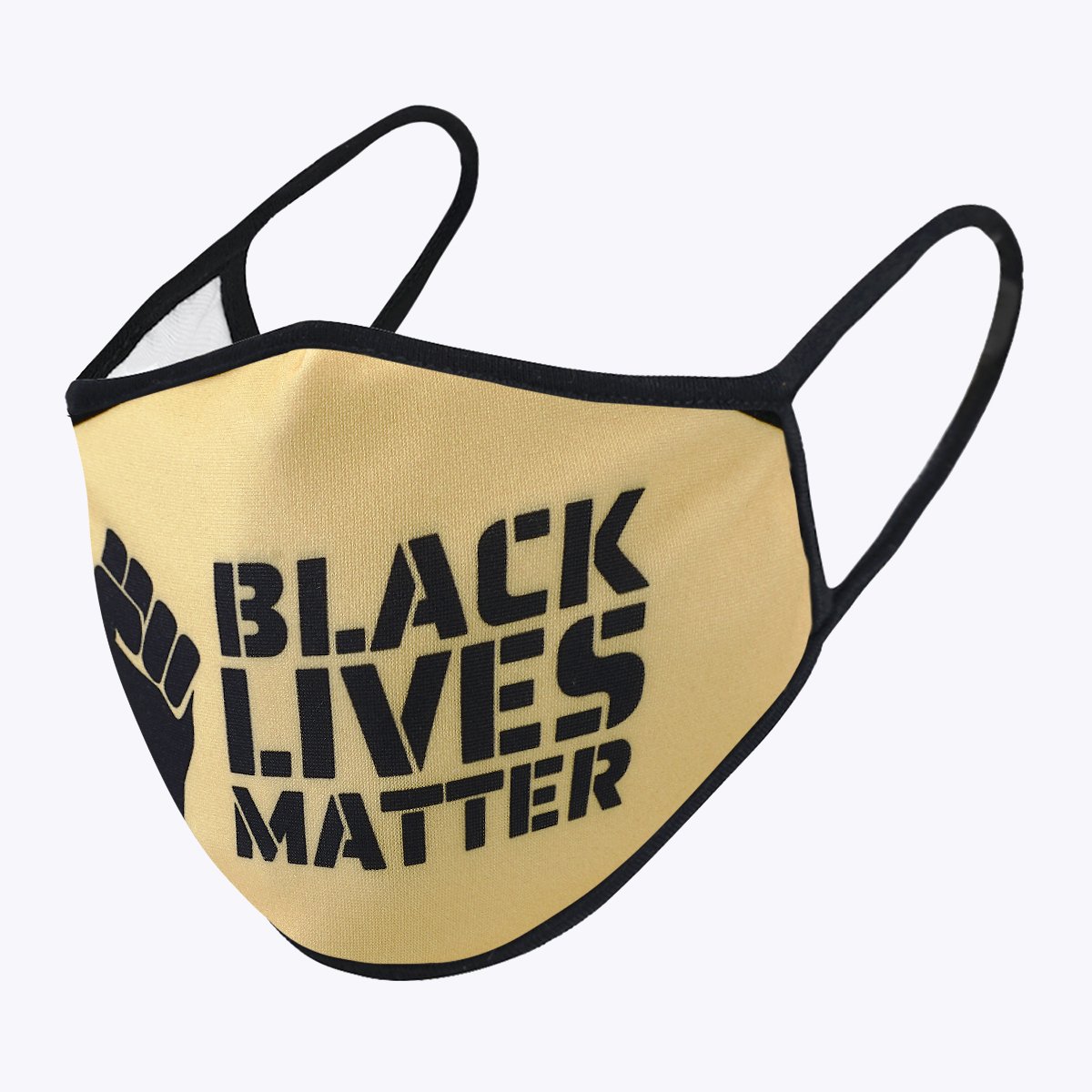 Yellow Black Lives Matter 3-layered face mask with unique print design, made from polyester and cotton, suitable for unisex wear.