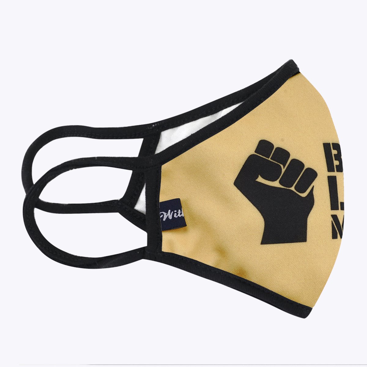 Yellow Black Lives Matter 3-layered face mask with unique print design, made from polyester and cotton, suitable for unisex wear.