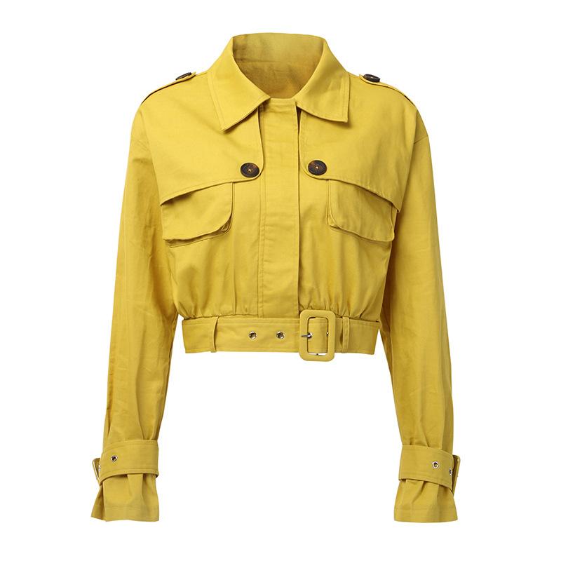 A stylish yellow turn-down collar short coat with full sleeves and zipper closure, perfect for casual and club wear.