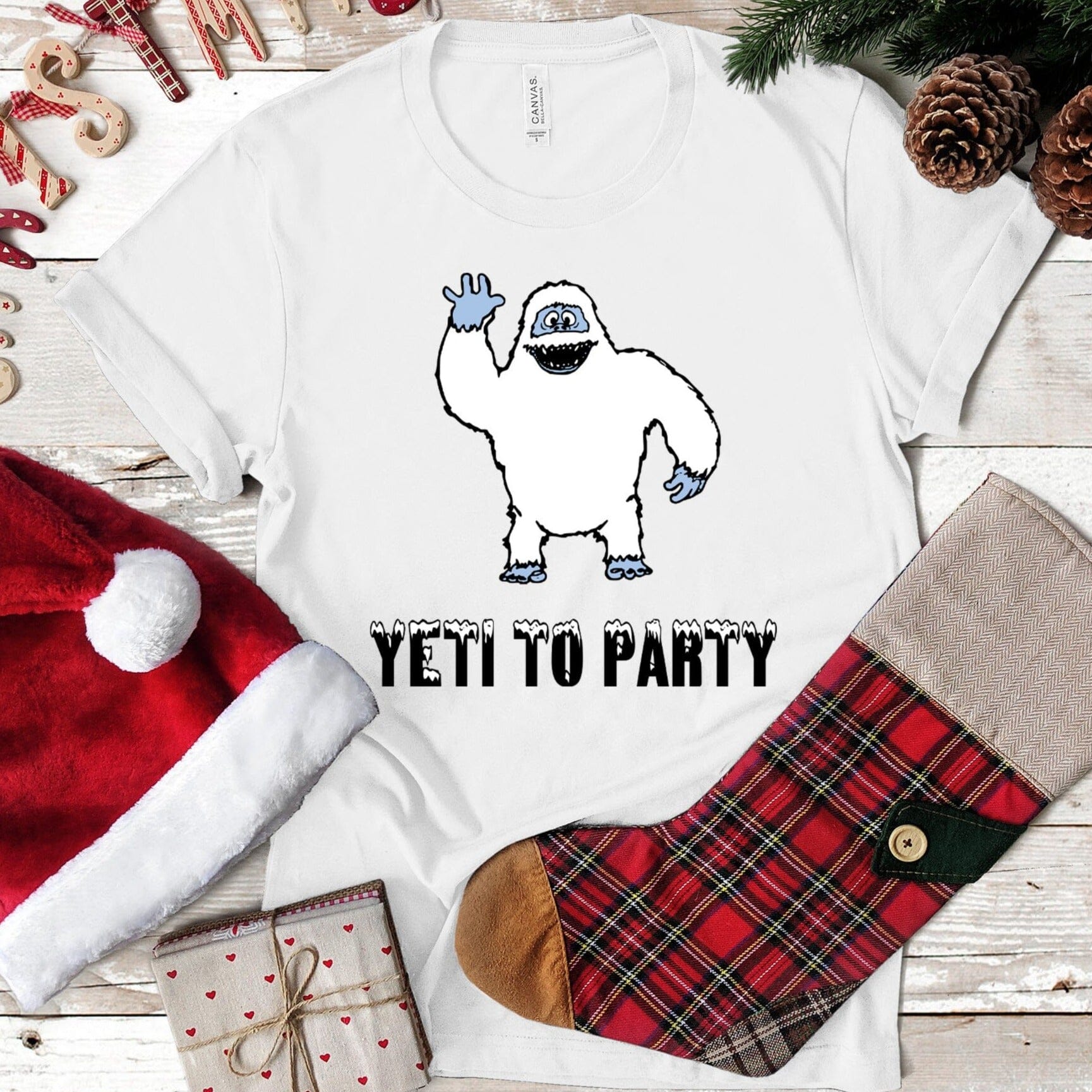 Yeti To Party Christmas Tee featuring a festive design, made from soft Ringspun Cotton, perfect for holiday celebrations.