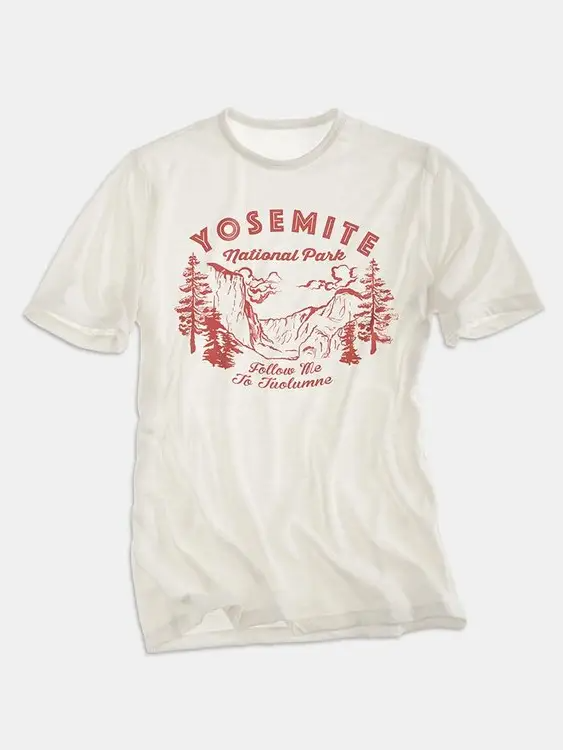 A stylish Yosemite Tee featuring a unisex design, printed in the USA, perfect for outdoor activities and casual wear.