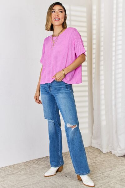 Zenana Full Size Round Neck Short Sleeve T-Shirt in various colors, showcasing its soft fabric and round neck design.