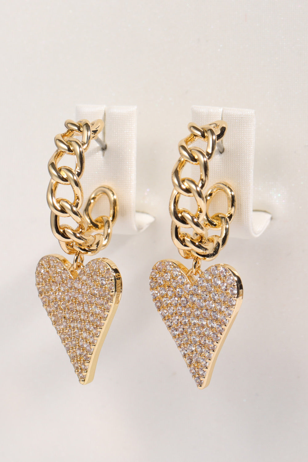 Zircon Decor Heart C-Hoop Drop Earrings featuring a minimalist design with 14K gold plating and sparkling zircon stones.