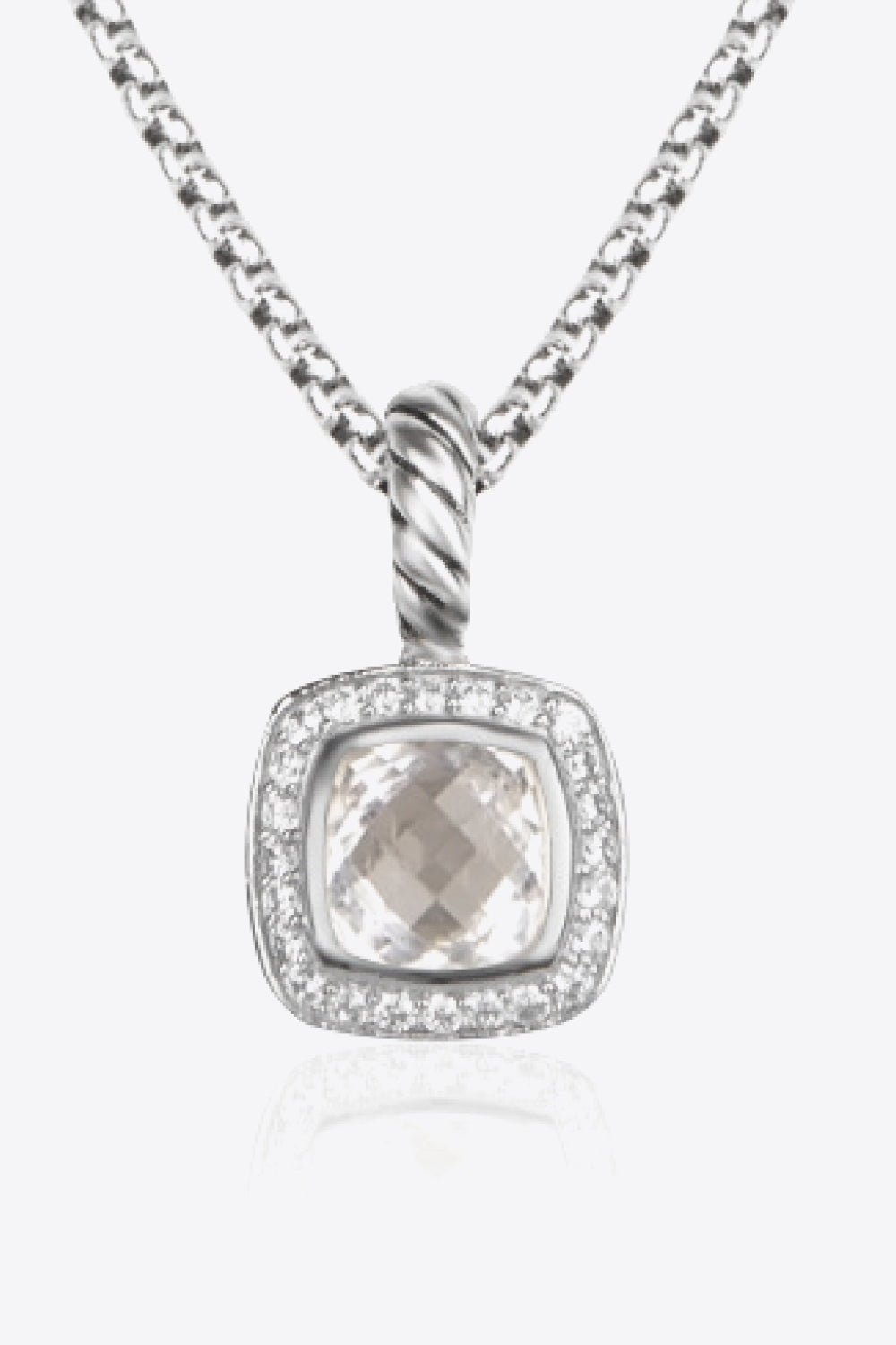 A modern Zircon Pendant Copper Necklace featuring a minimalist design, showcasing a twisted and polished zircon pendant on an 18k platinum-plated chain.