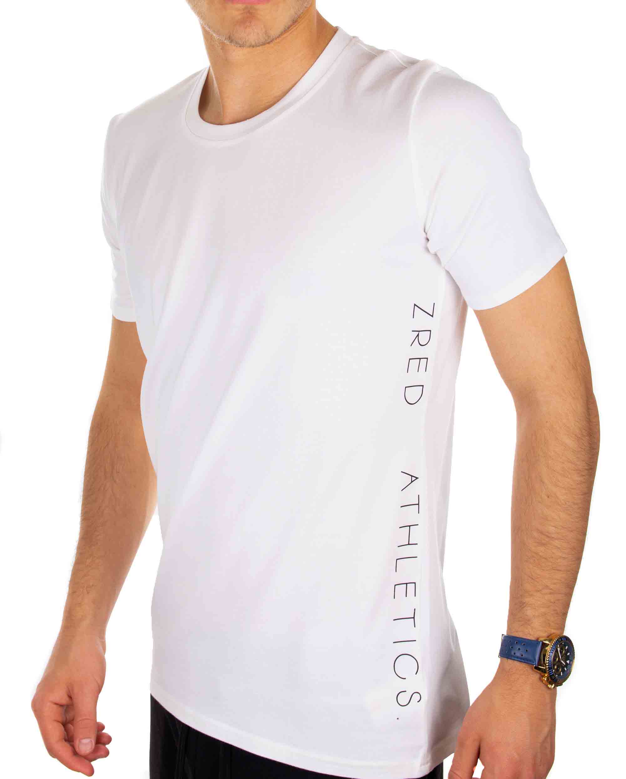 ZRED Athletics Basic Tee in white for men, showcasing a stylish and comfortable design suitable for athletic and casual wear.